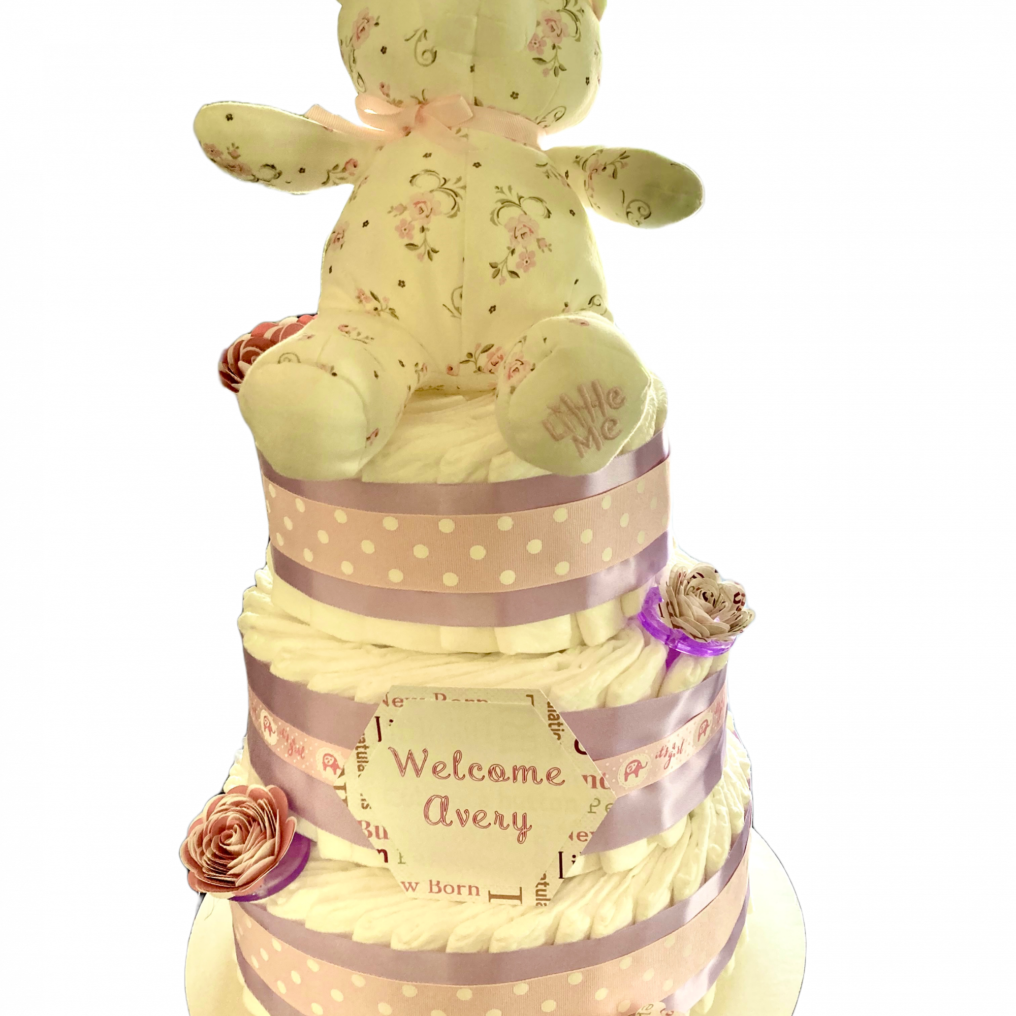 Rosey Posey Bear Baby Girl Diaper Cake - New Baby Gift